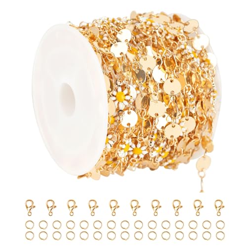 YOUBEIYEE Vergoldete Kette für Schmuckherstellung, Messing-Pailletten, Gliederkette, Rolle, weiße Gänseblümchen, Halskette, Armband, DIY, für Damen, 4,5 m YOUBEIYEE Vergoldete Kette für Schmuckherstellung, Messing-Pailletten, Gliederkette, Rolle, weiße Gänseblümchen, Halskette, Armband, DIY, für Damen, 4,5 m von YOUBEIYEE
