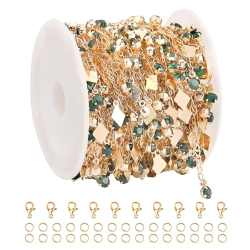 YOUBEIYEE Vergoldete Messingkette für Schmuckherstellung, grüne Glasperlen, Gliederkette für Damen, Halskette, DIY, Schmuckkettenrolle, 4,5 m YOUBEIYEE Vergoldete Messingkette für Schmuckherstellung, grüne Glasperlen, Gliederkette für Damen, Halskette, DIY, Schmuckkettenrolle, 4,5 m von YOUBEIYEE