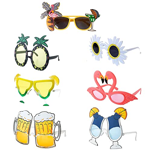 YOUDALIS 7 Paar Party Sonnenbrille,Hawaiian Tropical Party Brille Set,Neuheit Brillen für Foto-Requisiten Beach Kostüm Dekoration Themenorientierte Sommer Verkleiden von YOUDALIS