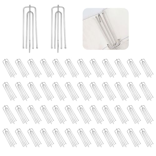 50 Stück Gardinenhaken Metall,Vorhang Haken Metall mit 4 Zinken,Vorhanghaken aus Edelstahl,Curtain Hooks für Alle Zuhause Vorhänge,Gardinenhaken zum Einhängen für Gardinen und Vorhangringe Schienen von YOUDRN