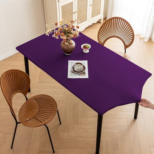 Rechteckige Tischdecke, weich, hoch dehnbar, für Esstisch, Küche, Tischschutz, wasserdichte Tischdecke mit elastischem Rand, abwischbar (Lila, 80 x 130 cm) von YOUGANG