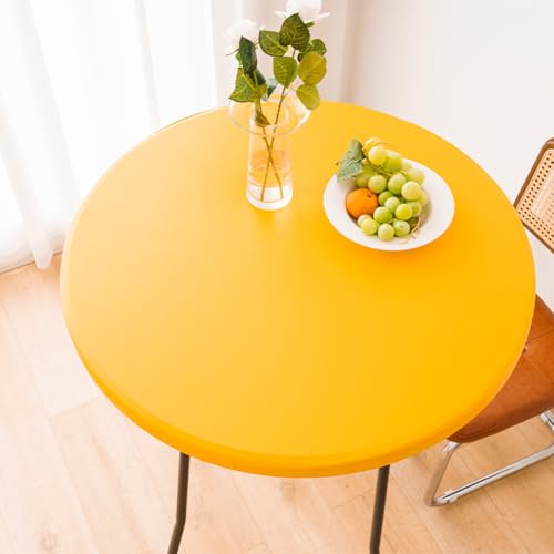 Runde Tischdecke aus PU-Leder, wasserdicht, mit elastischem Rand, abwischbar, schmutzabweisend, Tischdecke für Esszimmer, Küche (Gelb, 70 cm) von YOUGANG
