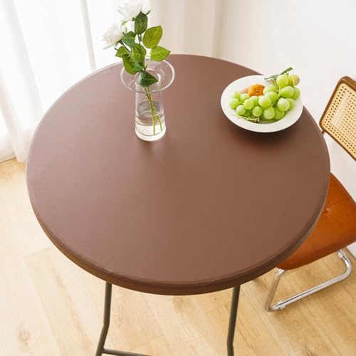 Runde Tischdecke aus PU-Leder, wasserdicht, mit elastischem Rand, abwischbar, schmutzabweisend, Tischdecke für Esszimmer, Küche (Kaffee, 80 cm) von YOUGANG