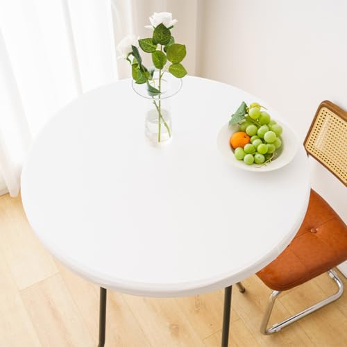 Runde Tischdecke aus PU-Leder, wasserdicht, mit elastischem Rand, abwischbar, schmutzabweisend, Tischdecke für Esszimmer, Küche (Weiß, 70 cm) von YOUGANG