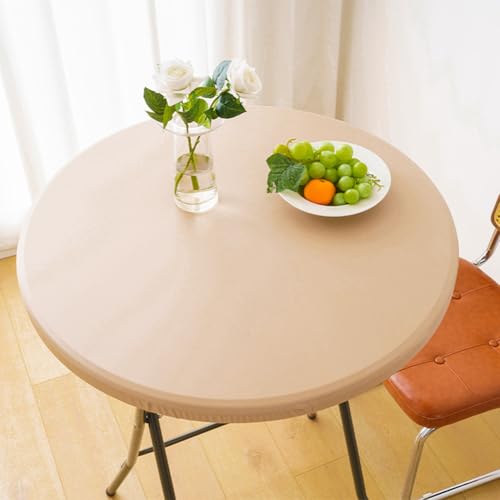 Tischdecke aus PU-Leder, rund, Tischschutz, wasserdichte Tischdecke mit elastischem Rand, abwischbar, schmutzabweisend, Tischdecke für Esszimmer, Küche (Khaki, 90 cm) von YOUGANG