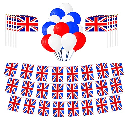 105 Stück Union Jack Flaggen-Set, 70th Queens Jubilee 2022, winkende Flagge Royal Street Party Feiern, 20 Handheld-britische Flaggen, 45 Latexballons, 40 britische Flaggen-Wimpelkette von YOUGE