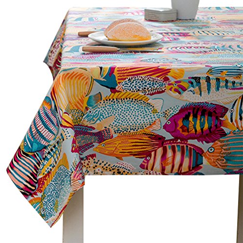 YOUJIA Tischdecke Bunt mit Muster Unterwasserwelt Tischwäsche Pflegeleicht Tischtuch für Couchtisch, Esstisch (Marine Orange, 140 * 220cm) von YOUJIA