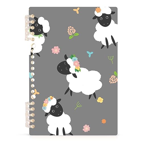 YOUJUNER Notizblock süßes Schaf-Muster Spiralblock Notizbuch Notebook Journal, A5, 60 Blatt, 120 Seiten, 80 g Papier von YOUJUNER