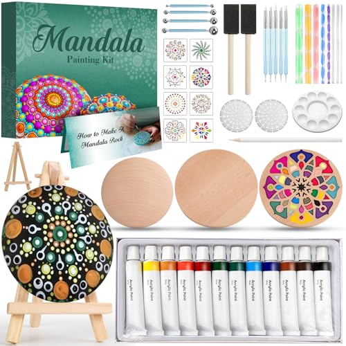 YOUMAYSTORY Mandala Rock Painting Kit - Mandala Dotting Tools for Painting - Including Large Wooden Rocks, Acrylic Paints, Stencils, Painting Tools, Manual, Arts and Crafts for Adults von YOUMAYSTORY