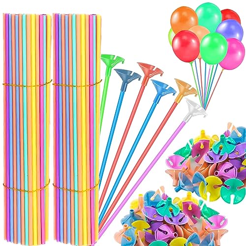 YOUNGSAY 200 Stück Luftballon Stäbe, Bunte Luftballon Stab, Ballonstäbe mit Ballonbecher, Wiederverwendbar Stäbe für Luftballons für Geburtstag/Hochzeit/Feier von YOUNGSAY