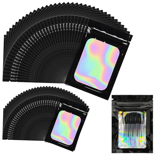 YOUNGSAY 200 Stück Mylar-Beutel mit Reißverschluss, 7 x 10/10 x 15cm Holografische Beutel mit Frontfenster, Wiederverwendbar Mylar Beutel für Aufbewahrung von Süßigkeiten und Keksen von YOUNGSAY