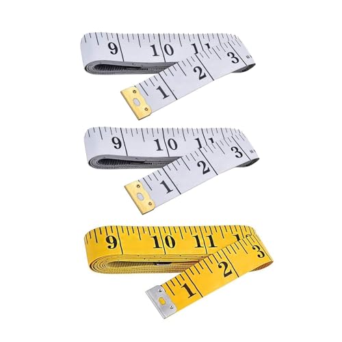 Doppelseitiges Maßband für Körper, weiches Schneiderband zum Nähen von Kleidung, Taille, BH-Kopf, Schneider, doppelseitiges Stoffmaßband, Lineal, 200 cm (1 Gelb und 2 Weiß), 3 Stück von YOUNIEYO