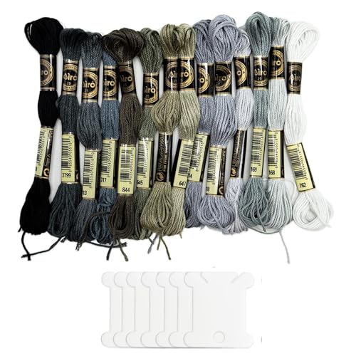 Graues Stickgarn-Set, 8 Farben, Kreuzstich-Set mit 10 weißen Garnspulen, je 7,5 m, perfekt für Handstickerei, Näh- und Bastelprojekte Graues Stickgarn-Set, 8 Farben, Kreuzstich-Set mit 10 weißen Garnspulen, je 7,5 m, perfekt für Handstickerei, Näh- und Bastelprojekte von YOUNIEYO