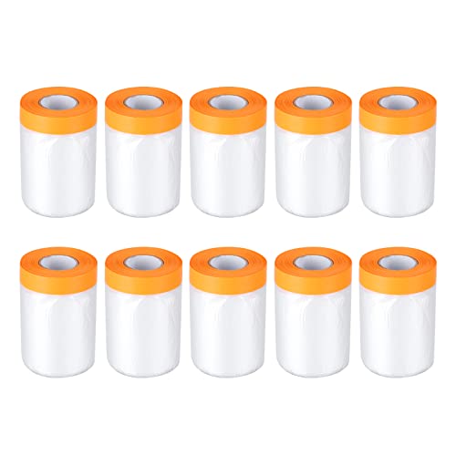 YOUNTHYE 10 Rollen Abdeckfolie mit Klebeband 55cm x 20m Transparente Abdeckfolie mit Goldband Selbstklebende Malerfolie mit Klebeband UV Beständig Masker Tape zum Staubschutz für Wand und Möbel von YOUNTHYE