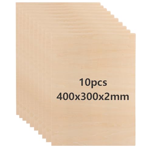 10 Stück Holzplatte 2mm 400x300x2mm Unfertige Sperrholzplatte Rechteckige Bastelholz Holzplatten zum Basteln Unlackierte Balsaholzplatte, Dünne Holzplatte für Handwerk DIY, Modell, Laserprojekt von YOUNTHYE