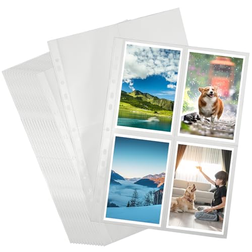 100 Stück Fotosichthüllen A4 10x15cm Prospekthüllen A4 Transparente Sammelhüllen A4 4 Geteilt Fotoklarsichthüllen 10,4x15,2cm Fotohüllen A4 für A4 2/3/4 Ringbuch Beidseitig Postkartenhüllen von YOUNTHYE