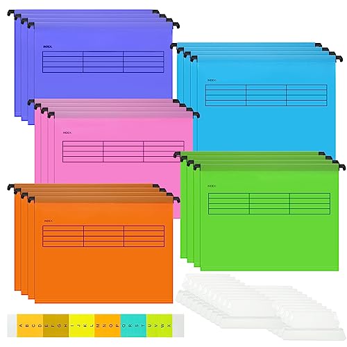 20 Stück Hängeregisters A4 Bunte Hängeregister Mappen A4 Hängemappen A4 Polypropylen Aktenordner A4 Bunt Aufbewahrung A4 Hängemappen mit Reitern und Karteneinsätzen für Arbeit, Schule, Büro von YOUNTHYE