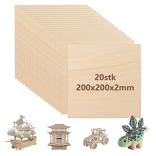 20 Stück Sperrholz 2mm Holzplatte 200 x 200 x 2mm Lindenholz 2mm Unfertige Sperrholzplatte Rechteckige Holzplatten zum Basteln Balsaholzplatte Dünne Holzplatte für Handwerk DIY, Modell, Laserprojekt von YOUNTHYE