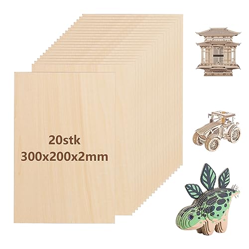 20 Stück Holzplatte 300 x 200 x 2mm Sperrholz 2mm Sperrholzplatte Holzplatten zum Basteln Rechteckige Bastelholz Lindenholz A4 Balsaholzplatte Holzplatte Dünn für Handwerk DIY, Modell, Laserprojekt von YOUNTHYE