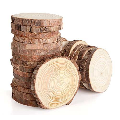 30 Stück Holzscheiben, 9-10 cm Holz Log Scheiben, Runde Unbehandelte Baumscheiben, 1cm Dicke Ungebohrte Holzkreise, Unvollendete Holzkreise für Dekoration, Weihnachten, DIY Handwerk Holzschreiben von YOUNTHYE
