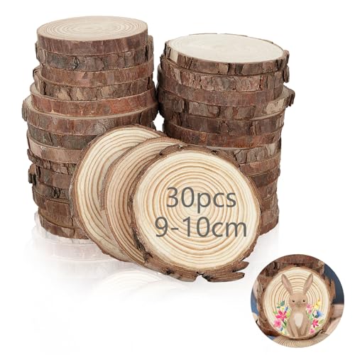 30 Stücke Holzscheiben 10cm Baumscheiben 10cm Durchmesser Rund Holzscheiben zum Basteln 1cm Dicke Holz Log Scheiben Unbehandelte Holzkreise ohne Loch für Dekoration, Weihnachten, DIY Handwerk von YOUNTHYE