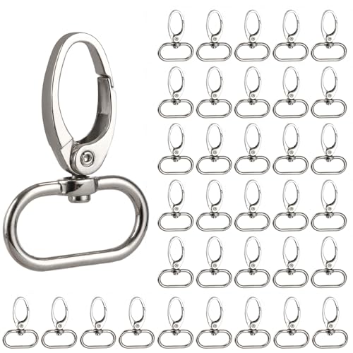 35 Stücke Schlüsselanhänger 25x45mm D-Ringen Silber Karabinerhaken mit Drehgelenk Klein 360° Drehbar Karabinerhaken aus Zinklegierung, Schwenker Schlüsselring für Schmuck, Nähprojekte, DIY von YOUNTHYE