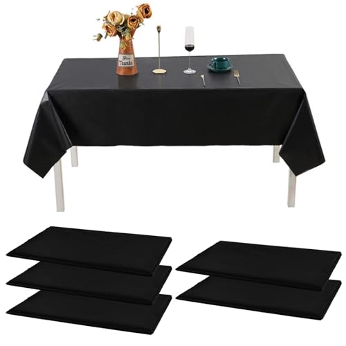 5 Stück Tischdecken 137x274cm Schwarze Tischdecke Rechteckige Abwaschbar Tischtücher Hochwertige Gartentischdecke Kunststoff Tischdecken für Partys, Geburtstage, Picknicks, Hochzeit von YOUNTHYE