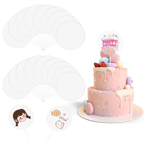 30 Stück Cake Topper Acryl Kuchen Topper Rund Acryl Torten Topper Kuchendeko Blanko DIY Cupcake Topper Transparent Cake Topper Hochzeiten für Taufe, Geburtstagsfeiern, Festivals, Willkommenspartys von YOUNTHYE