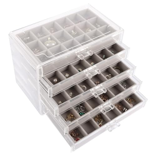 Schmuckkästchen Acryl Grau Schmuckaufbewahrung Schubladen Acryl Schmuckschatulle mit 5 Schubladen Schmuck Organizer Ohrringe Organizer Jewellery Organizer für Ringe, Halsketten, Armbänder, Vitrine von YOUNTHYE