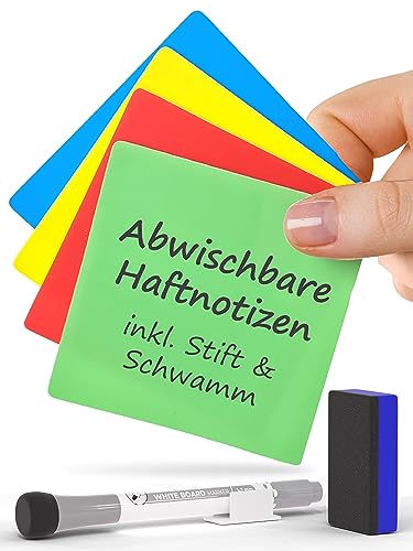 YOURGANIZE® abwischbare Haftnotizen | 20 Stück | 76x76mm | bis zu 2000x wiederverwendbar | Set inkl. Stift & Whiteboard Schwamm | Sticky Notes von YOURGANIZE