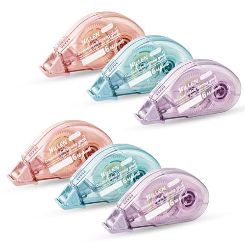 YOURKAY Doppelseitige Kleberollen 6 Stück, 6mm×6m Haftstarkes Bastelzubehör, Scrapbooking Fotoalben Kartenherstellung, Tragbarer Kleberoller Mehrfarbig, Selbstklebend für Tagebuch DIY von YOURKAY