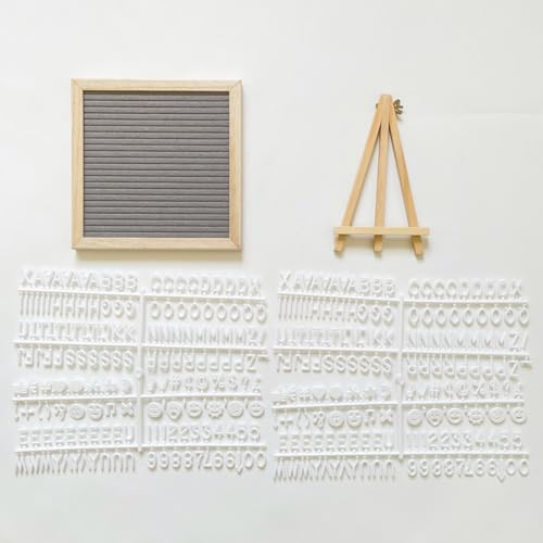 Filz-Buchstabenbrett mit Ständer, austauschbare Buchstabentafeln mit 340 Buchstaben, Holzrahmen, Nachrichtenschild, Staffelei, Kork-Memo-Panels für Heimdekoration (grau) von YOUROU