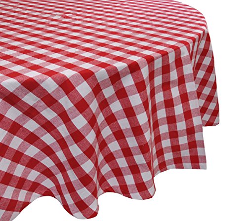 Yourtablecloth Tischdecke aus 100 % Baumwolle, kariert, ideal für Zuhause, Restaurants, Cafés – sei es für das tägliche Abendessen, Partys, Picknick, Urlaub oder Anlässe, 178 cm, rund, Rot und Weiß von YOURTABLECLOTH