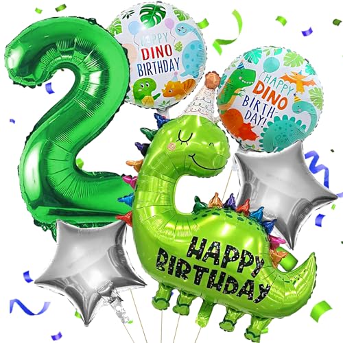 Dino Geburtstag Deko, Dinosaurier Folienballons, Geburtstagsdeko 2 Jahr Jungen, Folienballon Zahlenballon 2, Luftballons Grün für Dinosaurier Party Dekoration Dschungel Party Kinder von YOUWOSHE
