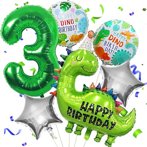 Dino Geburtstag Deko, Dinosaurier Folienballons, Geburtstagsdeko 3 Jahr Jungen, Folienballon Zahlenballon 3, Luftballons Grün für Dinosaurier Party Dekoration Dschungel Party Kinder von YOUWOSHE