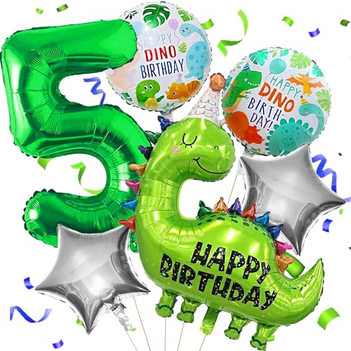 Dino Geburtstag Deko, Dinosaurier Folienballons, Geburtstagsdeko 5 Jahr Jungen, Folienballon Zahlenballon 5, Luftballons Grün für Dinosaurier Party Dekoration Dschungel Party Kinder von YOUWOSHE