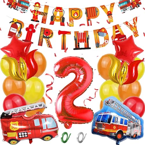 Feuerwehrauto 2 Geburtstag Luftballon, Feuerwehr Geburtstag Deko 2 Jahre Jungen, Kindergeburtstag Feuerwehrauto Deko, Feuerwehr Folienballon für 2 Jahre Kindergeburtstag Party Dekoration von YOUWOSHE