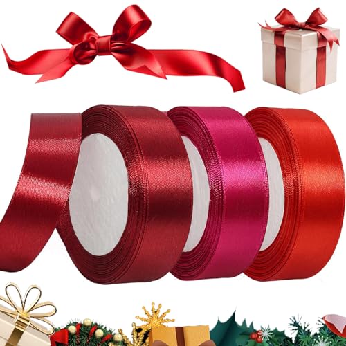 YOUWOSHE 66m Satinband Rot, 25mm Geschenkband Rot Breit, Schleifenband Rot, Rotes Band Basteln für Geschenkverpackungen, Blumensträuße, Schleifenherstellung, Geburtstags und Weihnachten von YOUWOSHE
