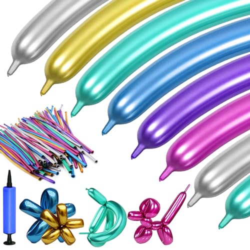 YOUYIKE 100 Stück Modelierluftballon mit Luftpumpe, Magischer Ballon, Metallic Magische Luftballons, Lange Bunte Ballons, Tierballons aus Latex, für Geburtstag Dekoration, Partys, Hochzeiten, Jubiläen von YOUYIKE