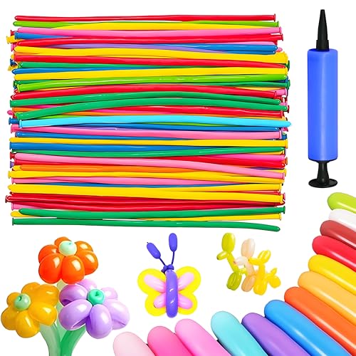 Modellier Luftballon, 200 Stück Gemischte Farbe Lange Verdrehen Ballons Modellierballons mit groß Luftpumpe für Kindergeburtstag Party Hochzeit Dekoratio von YOUYIKE