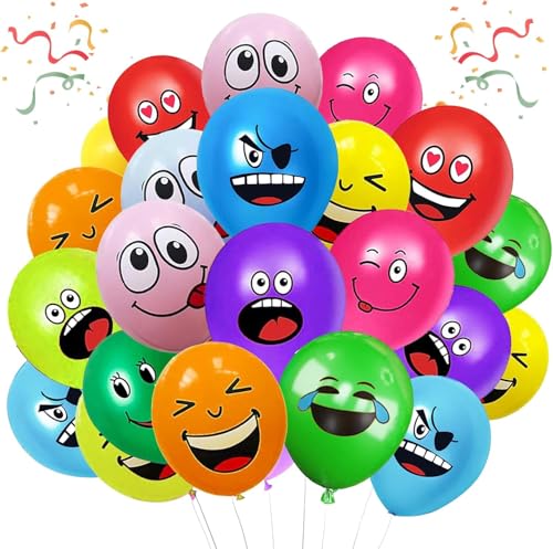 100 Stück Emotion Serie Latex Luftballons, 12 Zoll luftballon smiley, Niedlich Lustig Luftballons für Verschiedene Miene Laune, Emotion luftballon für Geburtstag Party Deko Kinder Jungen Mädchen von YOUYIKE