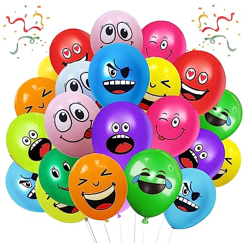 100 Stück Emotion Serie Latex Luftballons, 12 Zoll luftballon smiley, Niedlich Lustig Luftballons für Verschiedene Miene Laune, Emotion luftballon für Geburtstag Party Deko Kinder Jungen Mädchen von YOUYIKE