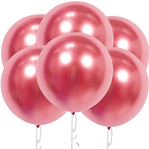18 Zoll Rosa Chrom Metallisch Glänzende Ballons, 6 Stück Rosa Grosse Luftballon,Rosa Riesen Naturlatex Luftballons für Hochzeit Geburtstag Taufe Babyparty Kindergeburtstag Karnevals Deko von YOUYIKE
