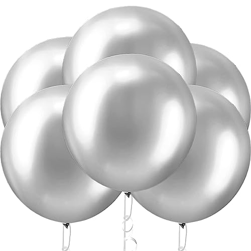 18 Zoll Silber Chrom Metallisch Glänzende Ballons, 6 Pcs Silber Grosse Luftballon,Silber Riesen Naturlatex Luftballons für Hochzeit Geburtstag Taufe Babyparty Kindergeburtstag Karnevals Deko von YOUYIKE