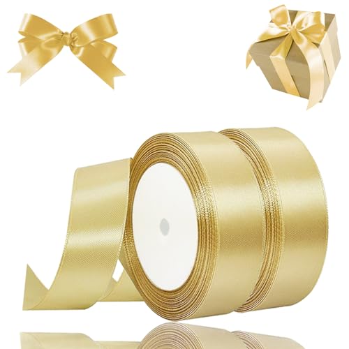 2 Rollen Satinband Gold, 22 Meters Geschenkband Breit 25mm, Geschenkband Hochzeit Stoff, Schleifenband, Golden Geschenk Band Geschenkbänder für Taufe Geburtstag Deko Geschenkverpackung von YOUYIKE