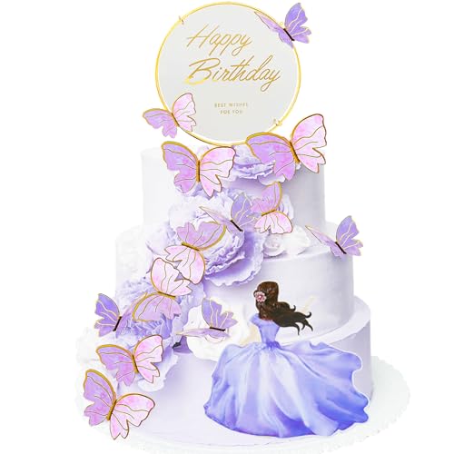22 Stück Schmetterlinge Tortendeko, Schmetterlinge Kuchen Deko, Geburtstag Happy Birthday Cake Topper, Schmetterling Cupcake Topper Für Hochzeit Babyparty Geburtstag (Lila) von YOUYIKE