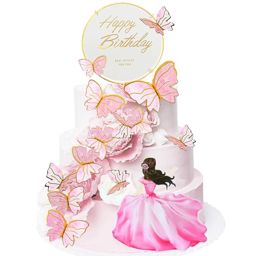 22 Stück Schmetterlinge Tortendeko, Schmetterlinge Kuchen Deko, Geburtstag Happy Birthday Cake Topper, Schmetterling Cupcake Topper Für Hochzeit Babyparty Geburtstag (Rosa) von YOUYIKE