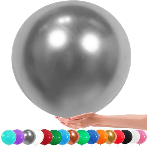 36 Zoll Riesen Luftballons, 6 Stück Groß Luftballon, 90CM Latex Grosse Luftballons Dekoration für Hochzeit Geburtstag Taufe Babyparty Kindergeburtstag Karnevals Deko (silberner) von YOUYIKE