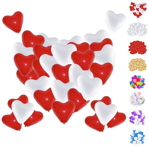 50 Pcs Herzluftballons Rot Weiß, 12 Zoll Herz Luftballons, Latex Herz Ballon, Herz Helium Ballons, Herzluftballons Hochzeit für Hochzeits Brautdusche Valentinstag Geburtstags Verlobung Party Deko 50 Pcs Herzluftballons Rot Weiß, 12 Zoll Herz Luftballons, Latex Herz Ballon, Herz Helium Ballons, Herzluftballons Hochzeit für Hochzeits Brautdusche Valentinstag Geburtstags Verlobung Party Deko von YOUYIKE