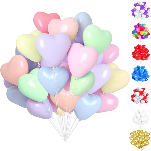 50 Stück Herzluftballons Pastell, 12 Zoll Macaron Herzluftballons, Helium Herzluftballons, Latex Ballons mit Herzform für Geburtstags Valentinstag Hochzeitsdeko Brautdusche Verlobung Party von YOUYIKE